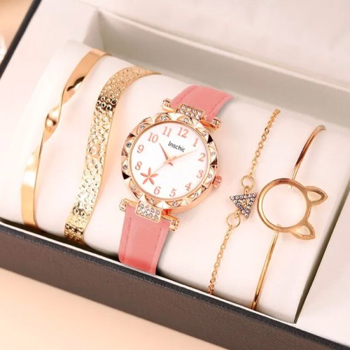 Набор женский DIJANES, кварцевые наручные часы 34 мм, браслеты 4 шт со стразами-1