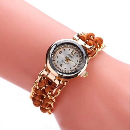 Кварцевые женские наручные часы с вязаной верёвкой и цепочкой