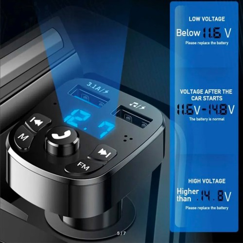 Автомобильный FM-модулятор Olaf, Bluetooth 5,0, аудио MP3-плейер, зарядное устройство с 2 USB-портами-2