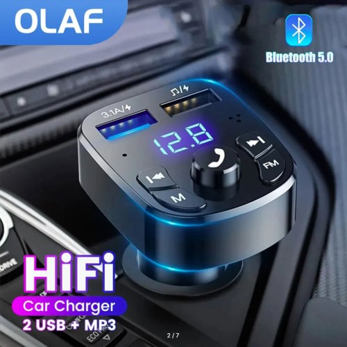 Автомобильный FM-модулятор Olaf, Bluetooth 5,0, аудио MP3-плейер, зарядное устройство с 2 USB-портами-1