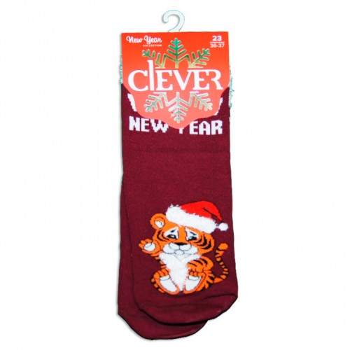 НОСКИ ЖЕНСКИЕ CLEVER ПЛЮШЕВЫЕ НОВОГОДНИЕ РИСУНОК ТИГРЁНОК-2