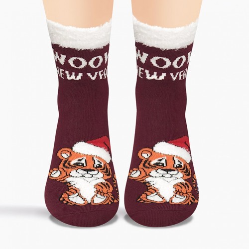 НОСКИ ЖЕНСКИЕ CLEVER ПЛЮШЕВЫЕ НОВОГОДНИЕ РИСУНОК ТИГРЁНОК-1